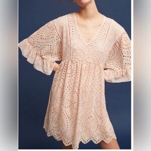 Anthropology Akemi + Kin Size L Tiered Mini Sundress with Flutter Sleeves